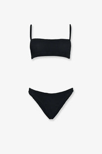 Hunza G women’s the original crinkle bikini black ribbed knit two-piece set with textured fabric for swimwear use