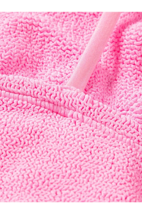 Hunza G women’s original crinkle bikini in bubblegum pink textured knit with ribbed edge and matching drawstring