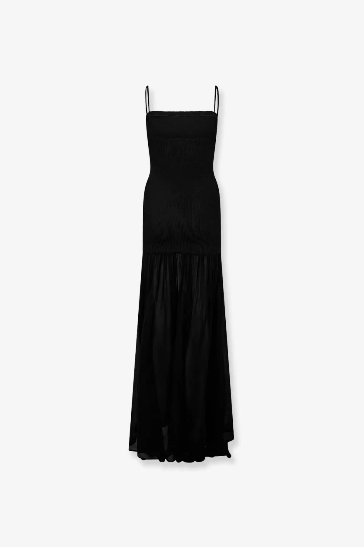 Hunza g women’s the original crinkle dress black with black spaghetti strap ribbed bodice and flowing chiffon skirt
