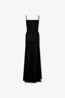 Hunza g women’s the original crinkle dress black with black spaghetti strap ribbed bodice and flowing chiffon skirt