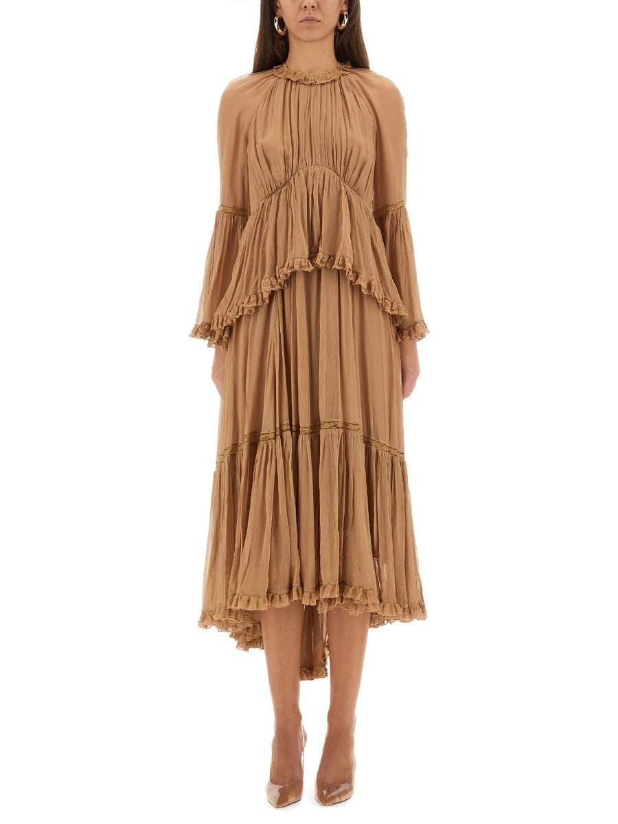 Zimmermann Women's Hypnotic Peplum Ruffle Dress Beige