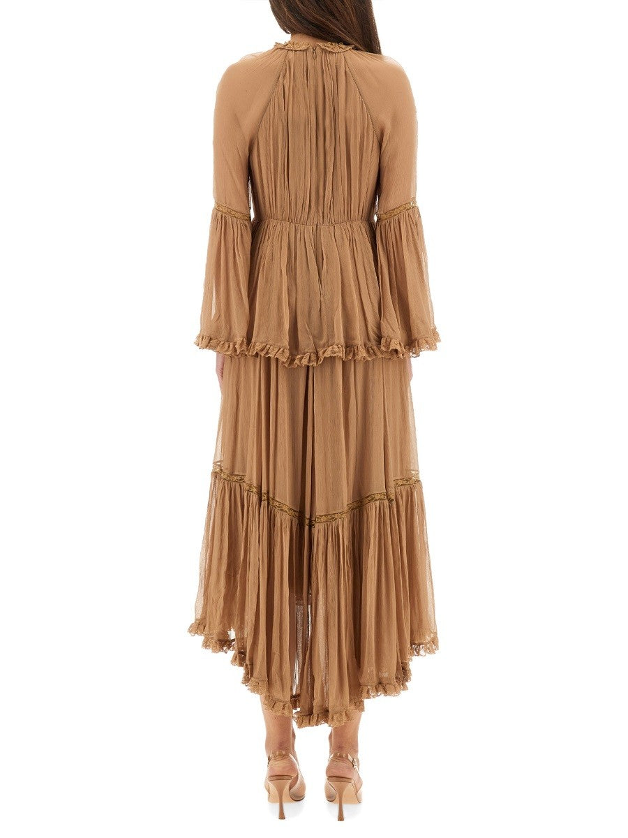 Zimmermann Women's Hypnotic Peplum Ruffle Dress Beige