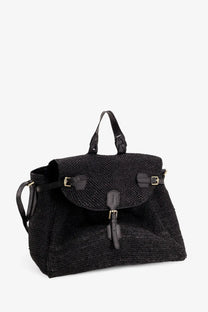 Ibeliv men’s alpha raffia shoulder bag black woven straw satchel with leather straps and gold-tone buckles