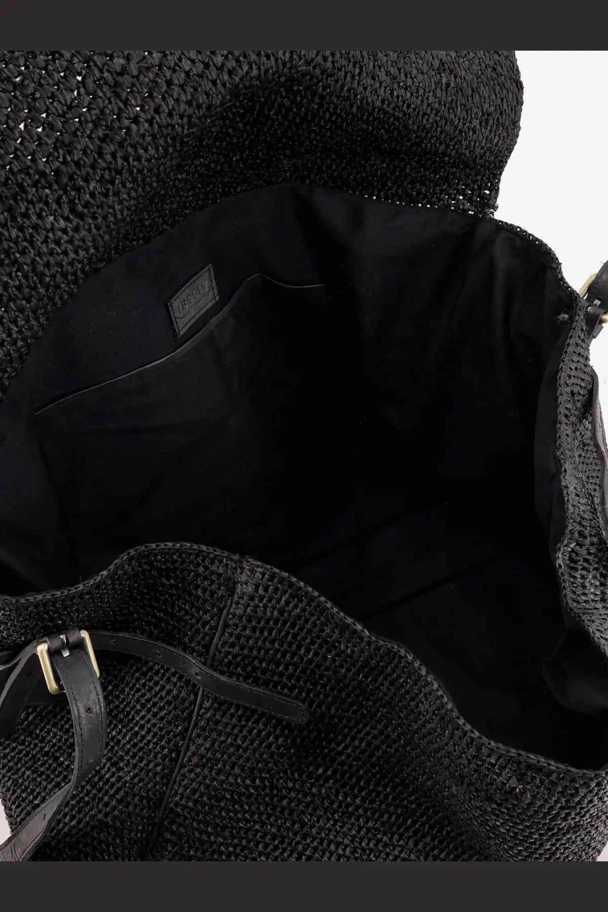 Ibeliv men’s alpha raffia shoulder bag black woven straw tote with leather strap and gold tone buckle