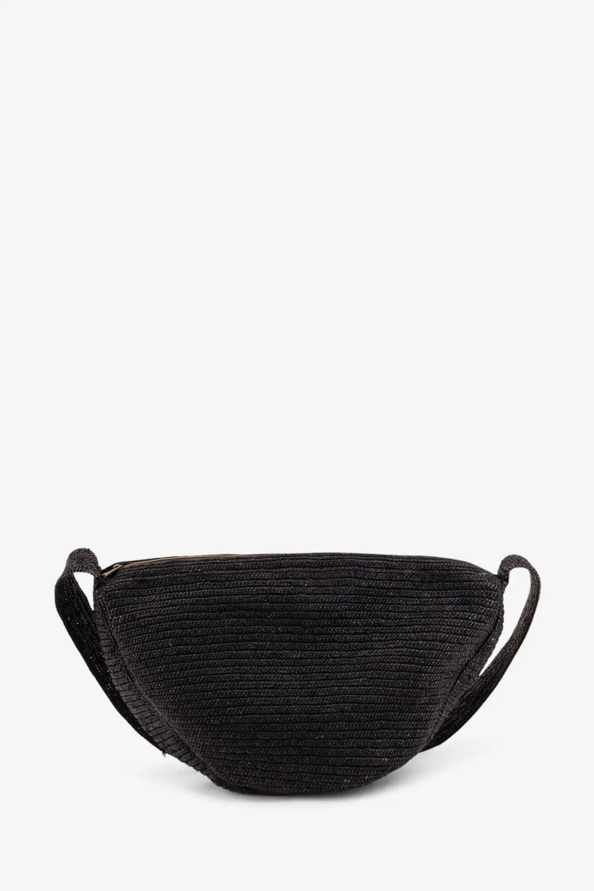 Ibeliv men’s raffia clip crossbody bag in black woven straw with a sleek minimalist design