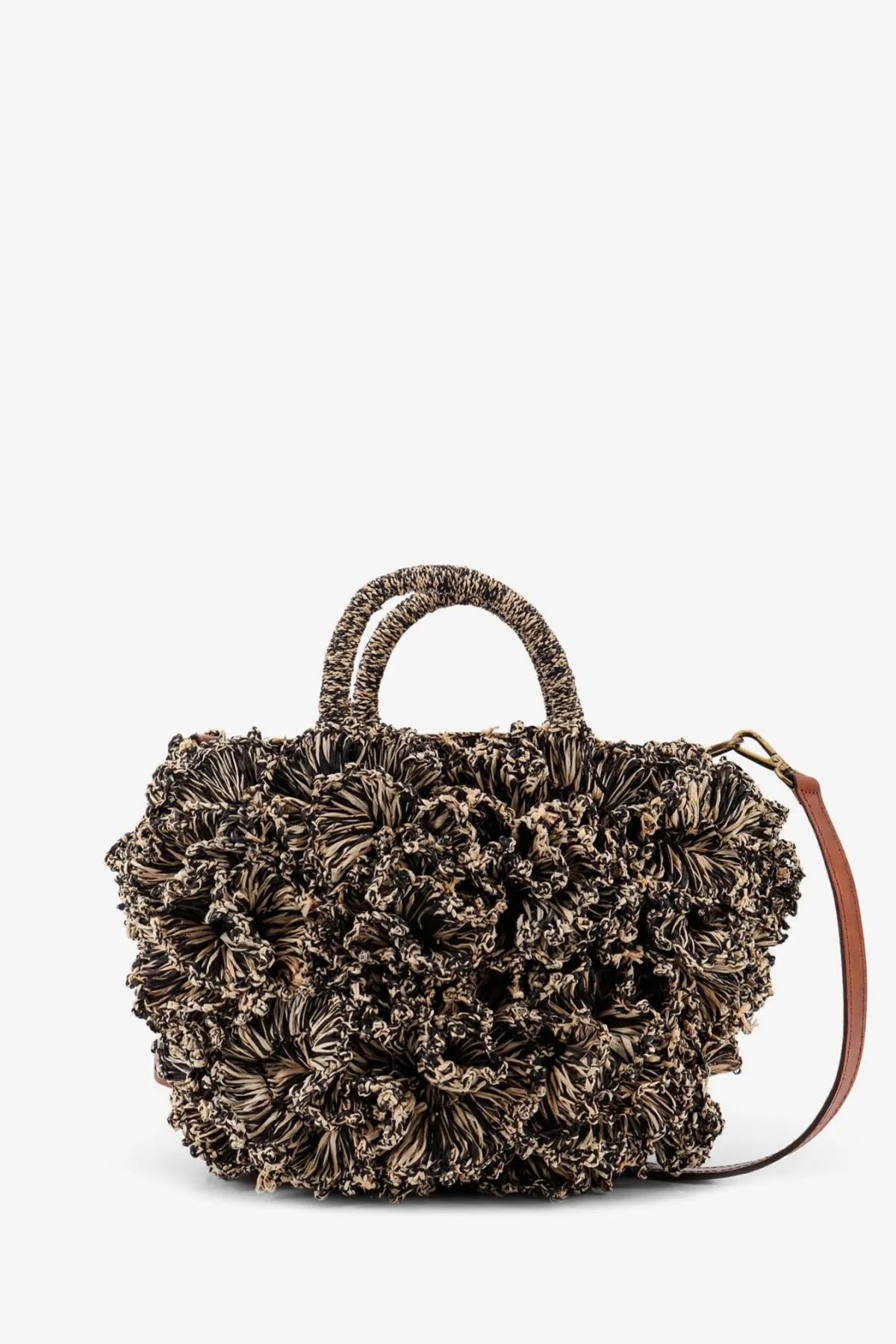 Ibeliv women’s coral raffia crossbody bag tiga textured brown woven handbag with floral embellishments