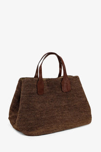 Ibeliv women’s rio raffia shoulder bag darktea brown woven straw tote with leather handles for everyday use