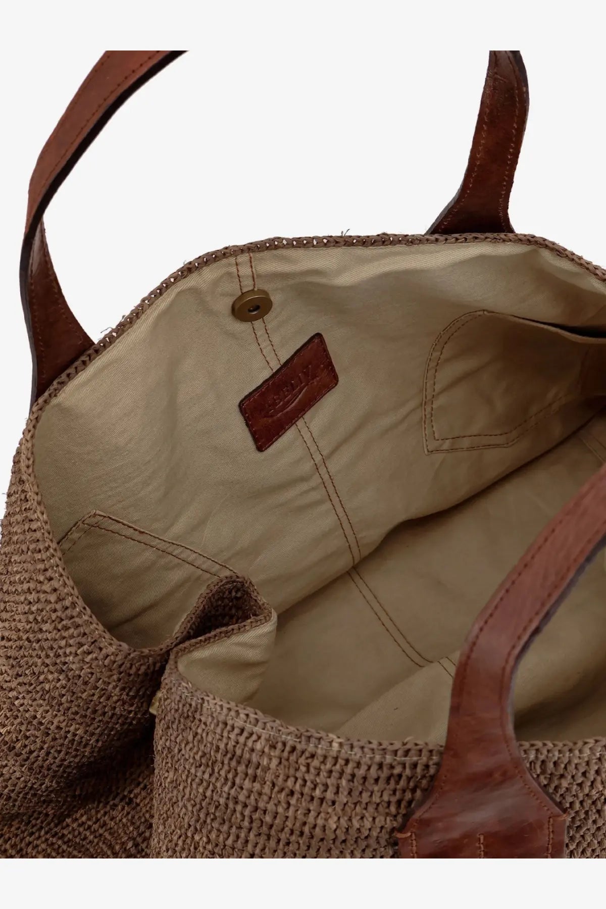 Ibeliv womens rio raffia shoulder bag darktea brown woven straw tote with leather handles and tan interior lining