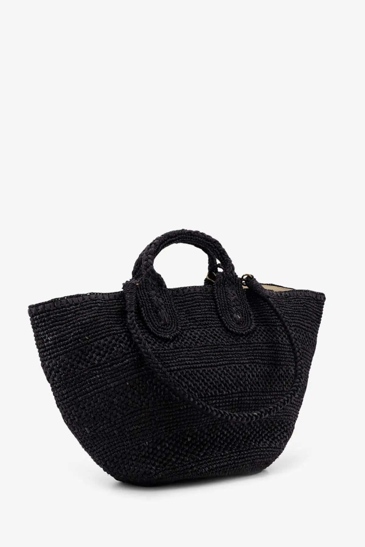 Ibeliv women’s soma raffia crossbody black black woven straw tote bag with braided handles and curved silhouette