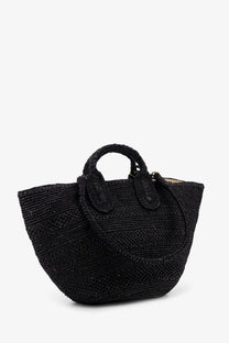 Ibeliv women’s soma raffia crossbody black black woven straw tote bag with braided handles and curved silhouette