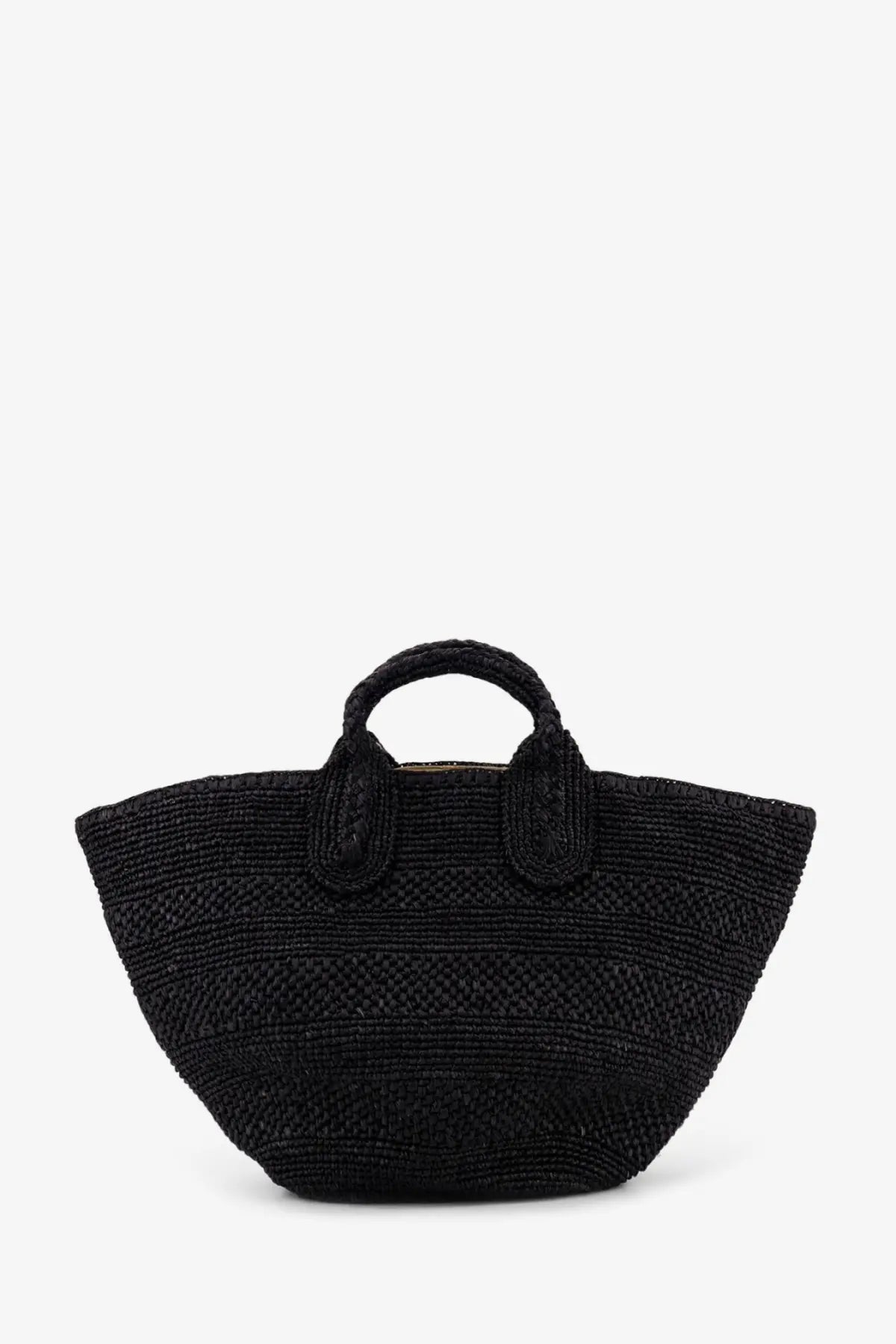 Ibeliv women’s soma raffia crossbody black woven straw tote bag with braided handles and structured silhouette