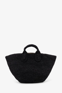 Ibeliv women’s soma raffia crossbody black woven straw tote bag with braided handles and structured silhouette