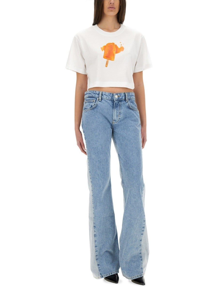 Moschino Jeans Women's Ice Cream Print Cropped Shirt White
