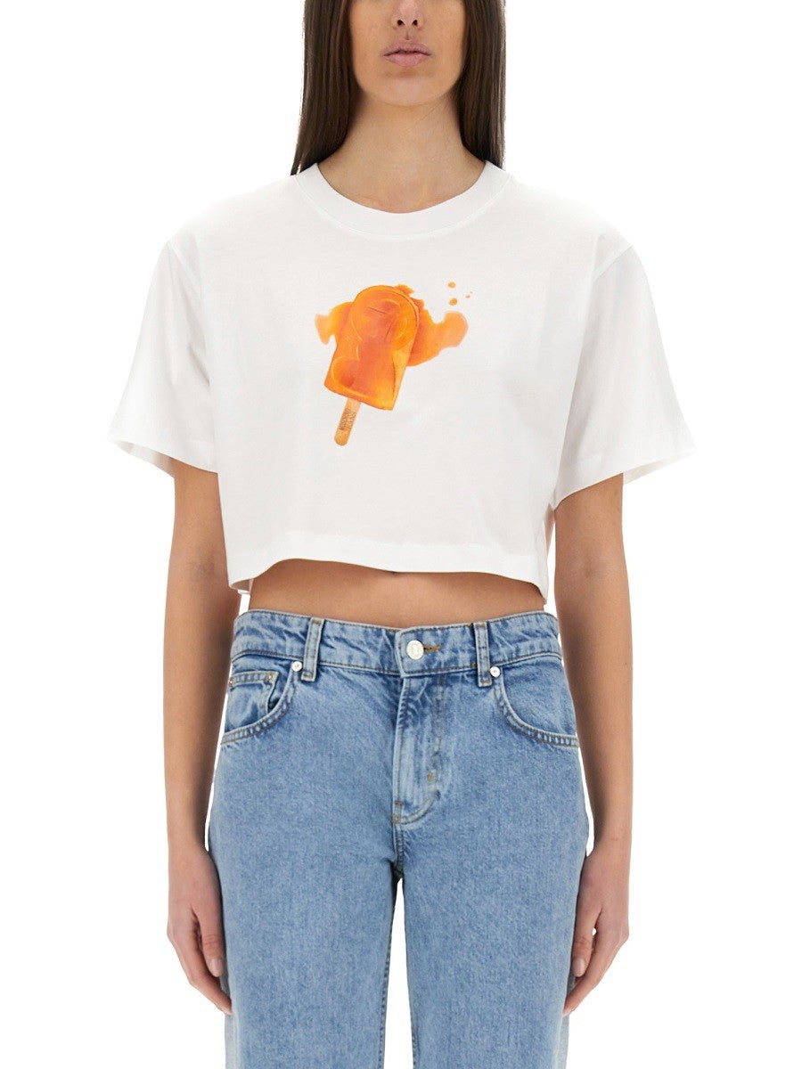 Moschino Jeans Women's Ice Cream Print Cropped Shirt White