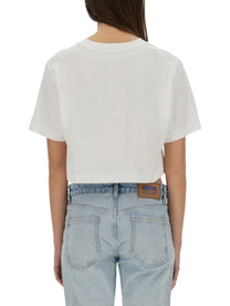 Moschino Jeans Women's Ice Cream Print Cropped Shirt White