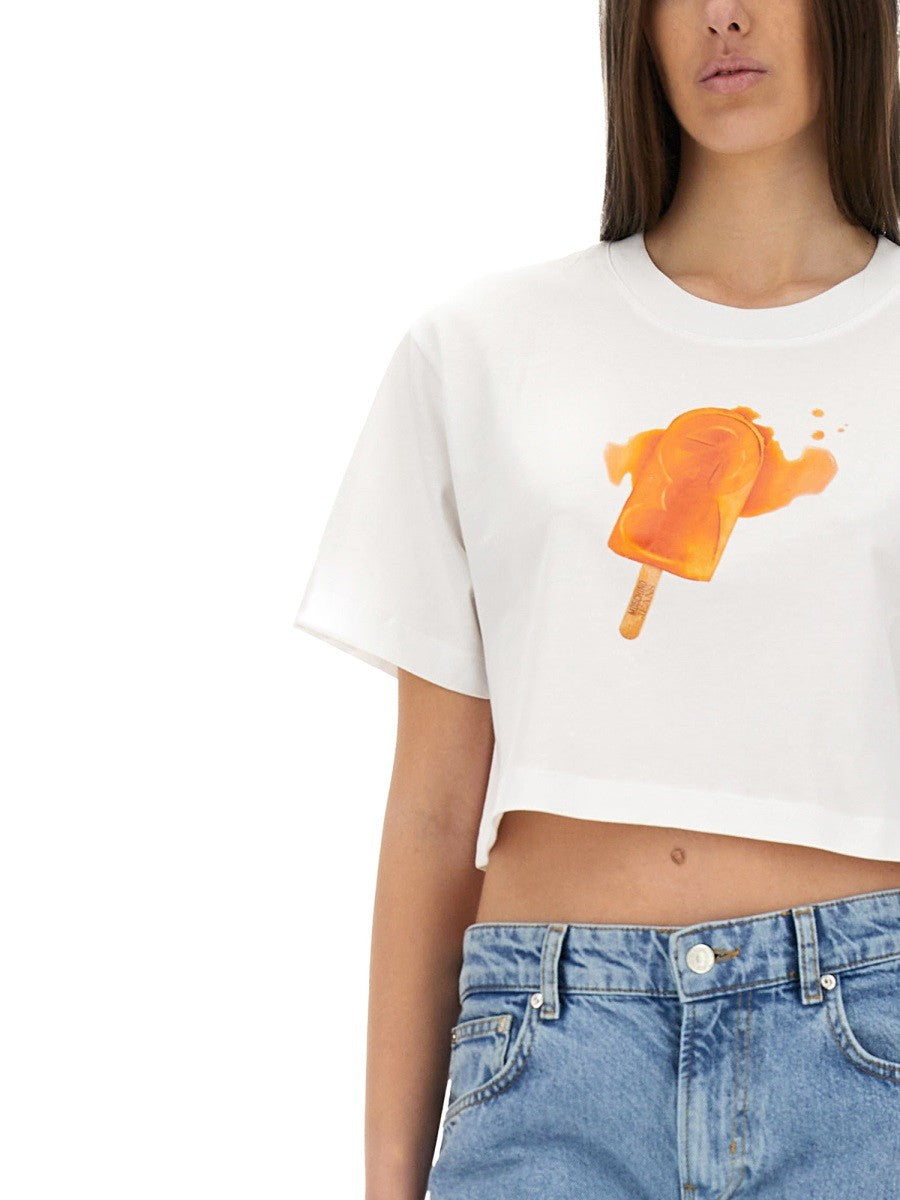 Moschino Jeans Women's Ice Cream Print Cropped Shirt White