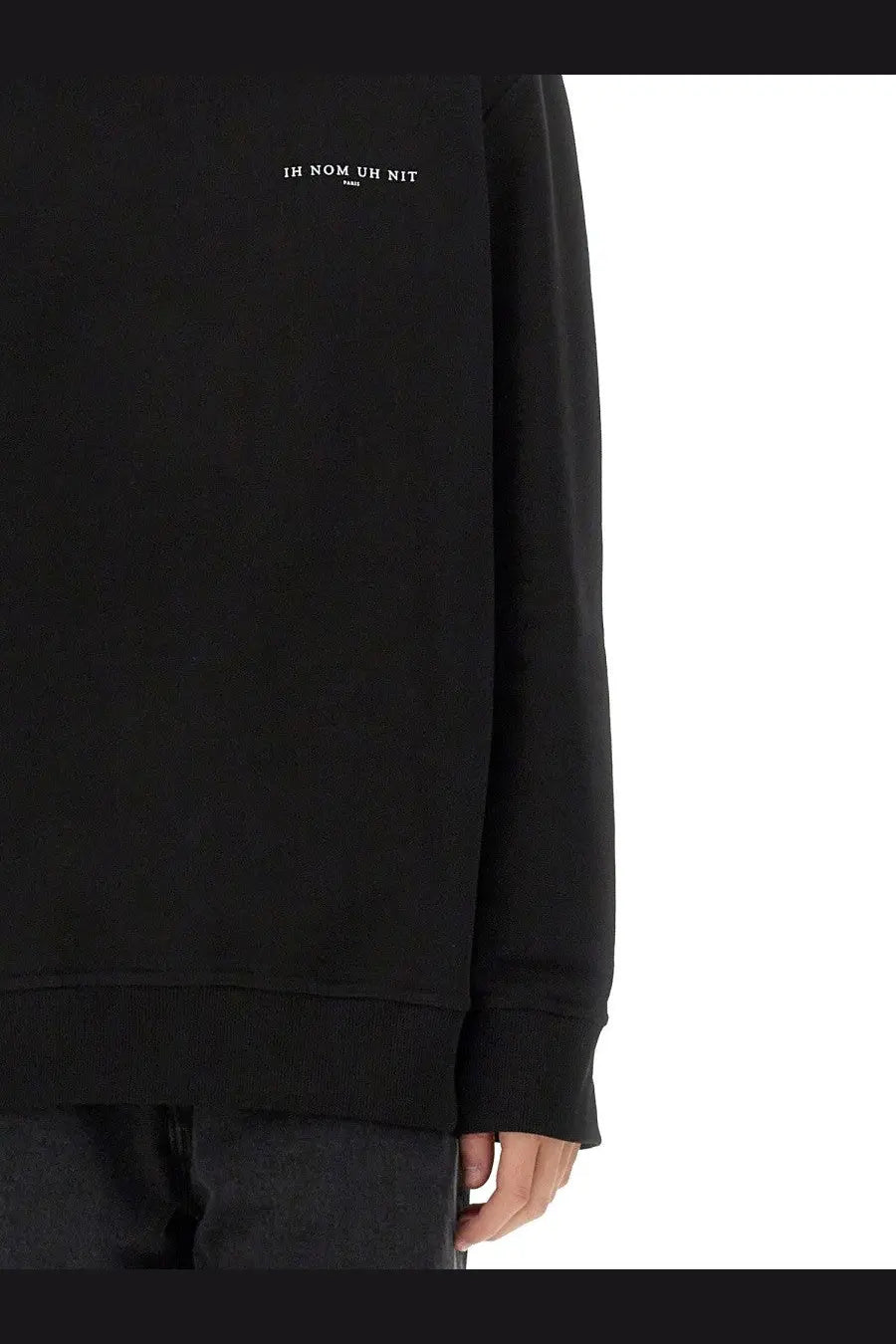 Black ih nom uh nit men’s oversized sweatshirt with subtle white embroidered logo on chest paris design