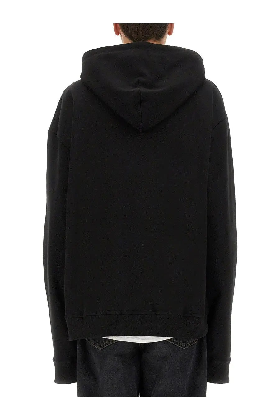 Ih Nom Uh Nit men’s black dobermann print sweatshirt with relaxed fit and ribbed cuffs in hooded style