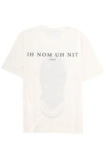Off white oversized t shirt with minimalist black ih nom uh nit paris typographic print on the front