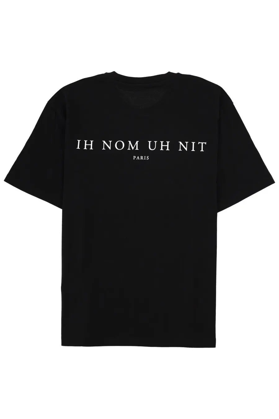 Ih nom uh nit men’s black oversized cotton t-shirt with white ih nom uh nit paris text across the chest