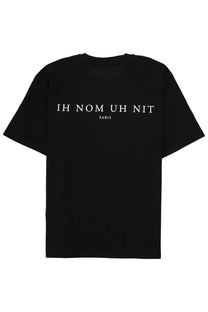 Ih nom uh nit men’s black oversized cotton t-shirt with white ih nom uh nit paris text across the chest