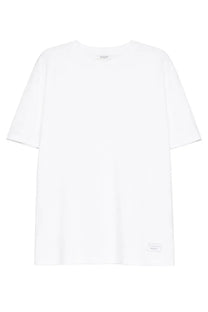 Ih nom uh nit men’s white cotton t-shirt with relaxed fit and subtle brand tags at neckline and hem