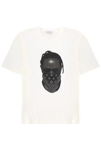 Off-white cotton Ih Nom Uh Nit men’s shirt featuring a black and white graphic of a person wearing sunglasses and bandana