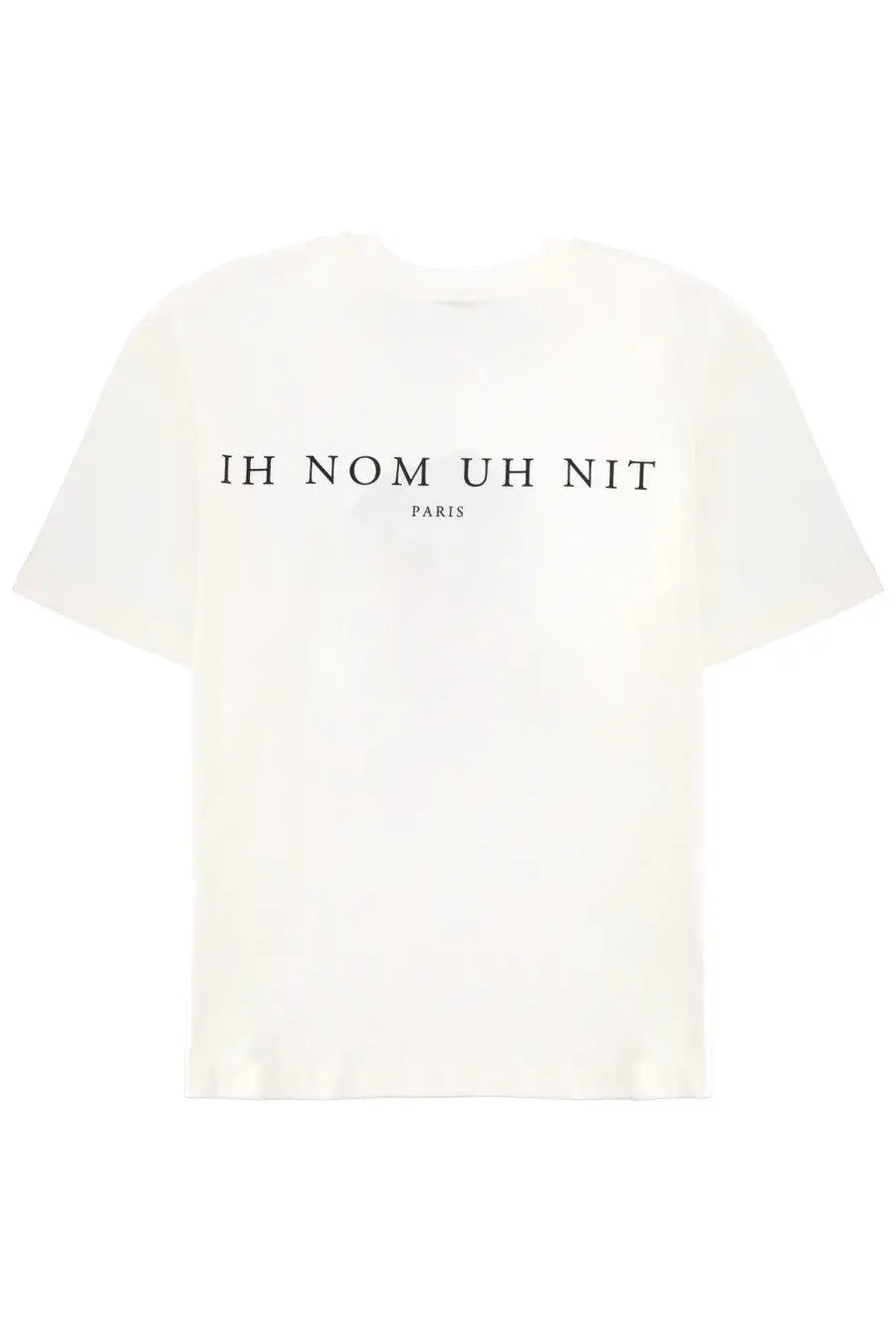 Off-white ih nom uh nit men’s oversized t-shirt with black ih nom uh nit paris lettering on the chest