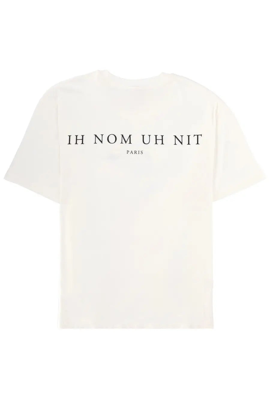 Off-white oversized ih nom uh nit men’s shirt white with bold black ih nom uh nit paris graphic on chest