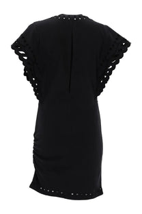 Isabel Marant Étoile women’s abito orlane black dress with delicate lace sleeves and hem and subtle ruched side seam