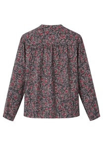 Isabel Marant Étoile women’s dark gray blouse with pink and white floral pattern and gathered neckline