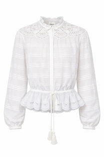 Isabel Marant Étoile women’s white embroidered blouse with delicate lace collar and peplum hem