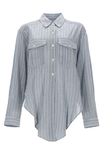 Isabel Marant Étoile women’s long-sleeved blue and white striped button-up shirt with chest pockets and classic collar