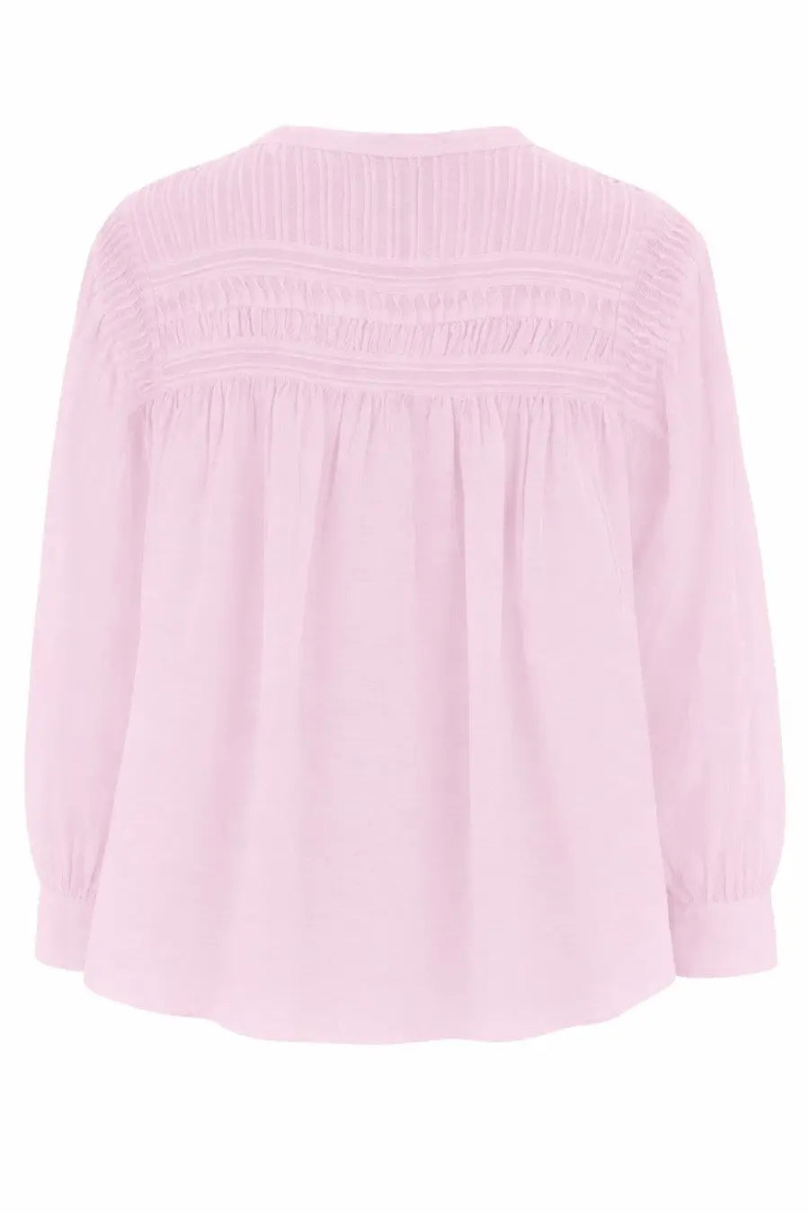 Isabel Marant Étoile women’s soft pink long-sleeved blouse with gathered neckline and subtle back pleating shown from back
