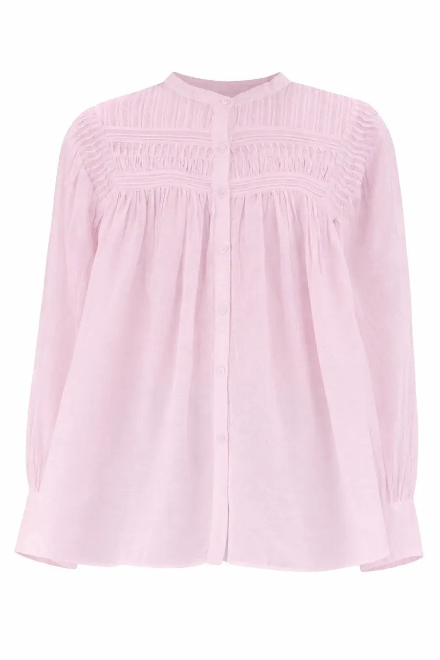 Isabel Marant Étoile women’s long-sleeved soft pink blouse with button-down front and smocking neckline details