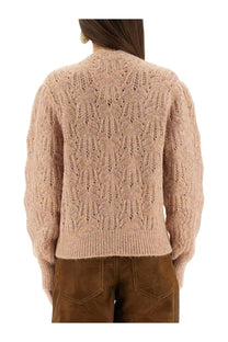 Isabel Marant étoile women’s cardigan maxine beige soft blush pink knitted sweater with detailed leaf-patterned back and ribbed cuffs
