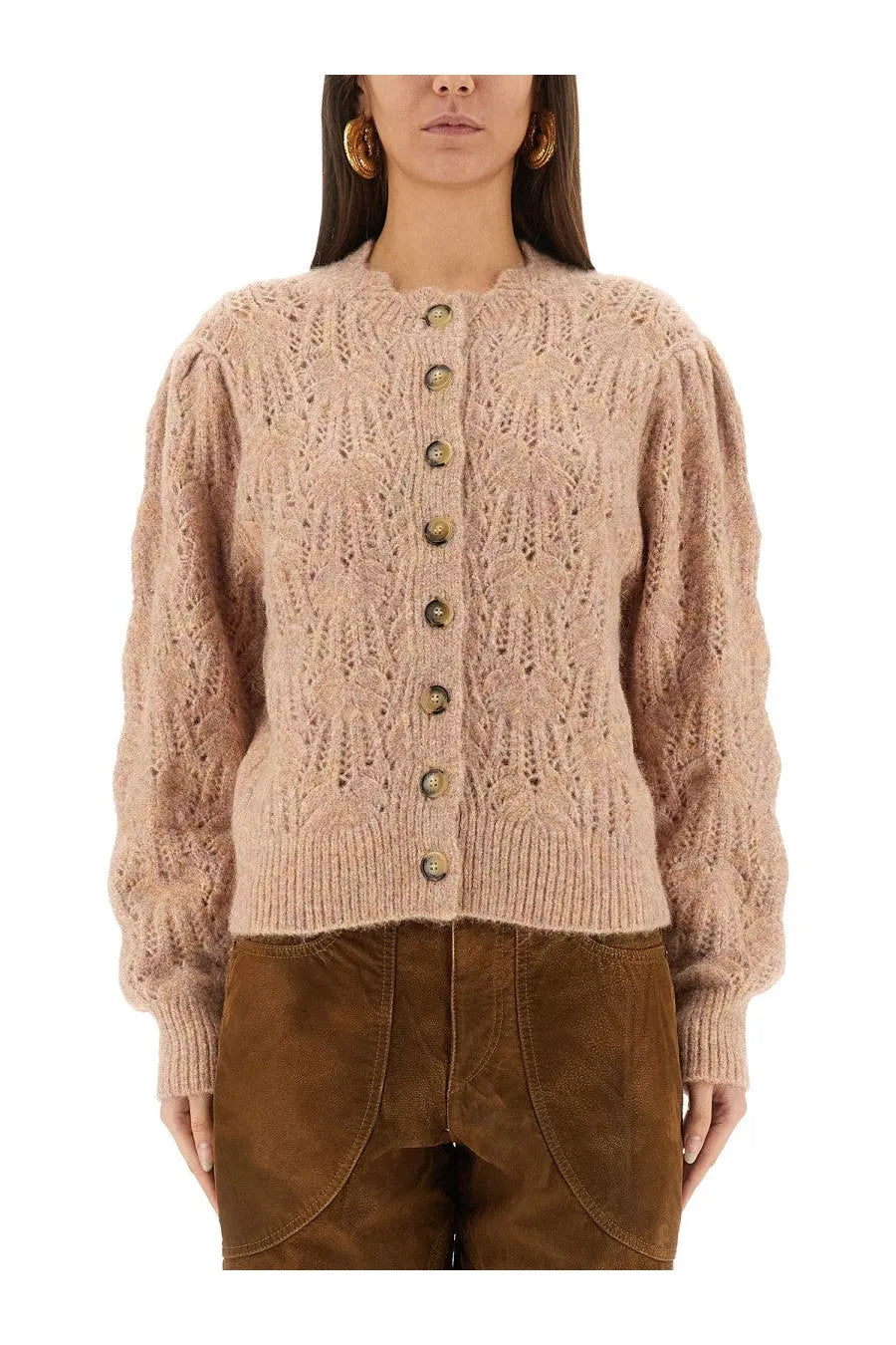 Isabel Marant Étoile women’s cardigan maxine beige soft knitted with intricate textured pattern and matching buttons