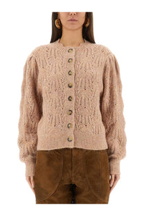 Isabel Marant Étoile women’s cardigan maxine beige soft knitted with intricate textured pattern and matching buttons