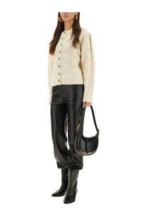 Black leather crossbody bag with gold-tone hardware and studded trim for Isabel Marant Étoile women’s cardigan Maxine White