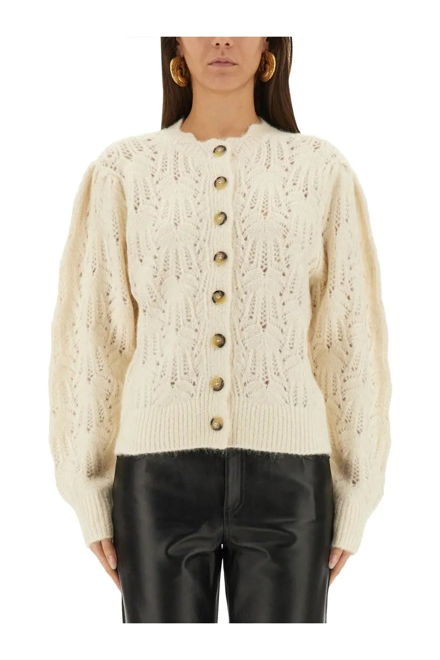 Isabel Marant Étoile women’s cream knit cardigan maxine white with textured openwork pattern and gold toned buttons