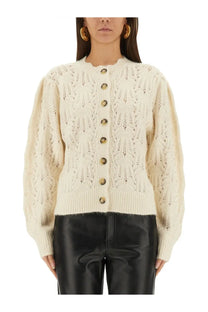 Isabel Marant Étoile women’s cream knit cardigan maxine white with textured openwork pattern and gold toned buttons