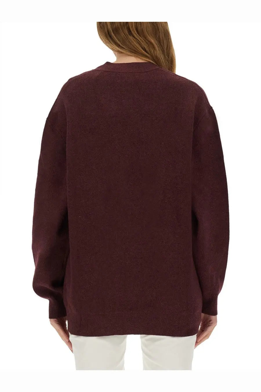 Isabel Marant étoile women’s cardigan Norton red maroon oversized knit sweater with relaxed fit and ribbed cuffs