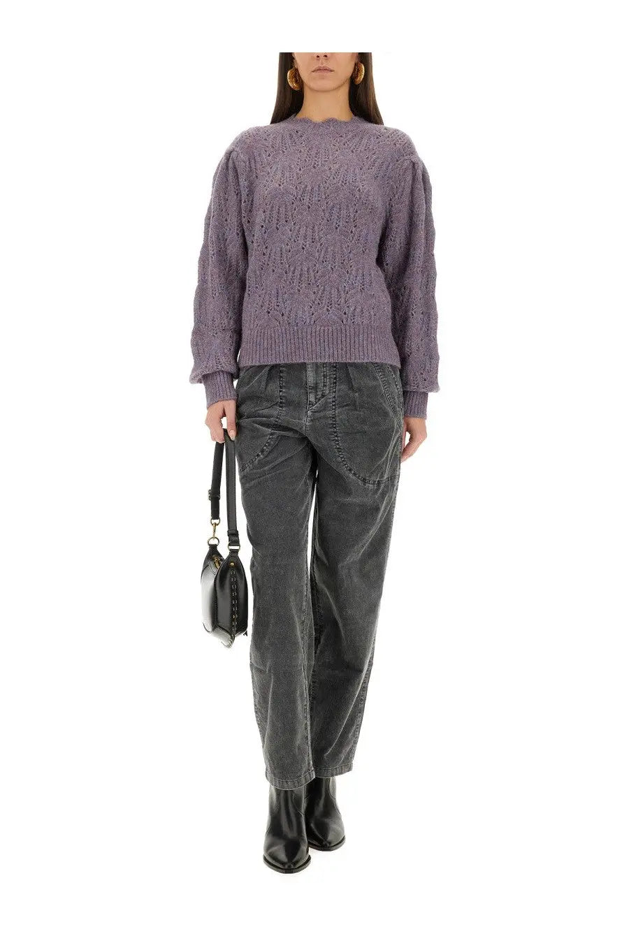 Isabel Marant Étoile women’s celestine sweater in soft lavender textured knit with ribbed hem and cuffs
