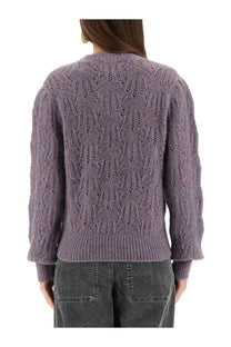 Isabel Marant Étoile women’s celestine purple knit sweater showing intricate cable and lace patterns on the back