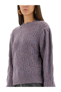 Isabel Marant Étoile women’s celestine sweater in soft lavender knit with intricate lace patterns and puffed sleeves