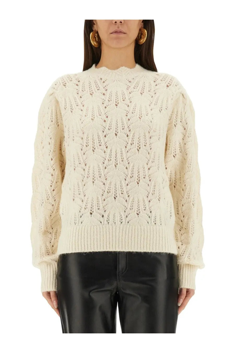 Isabel marant étoile women’s celestine cream-colored sweater with intricate lace knit and ribbed cuffs