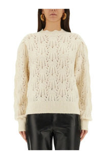 Isabel marant étoile women’s celestine cream-colored sweater with intricate lace knit and ribbed cuffs