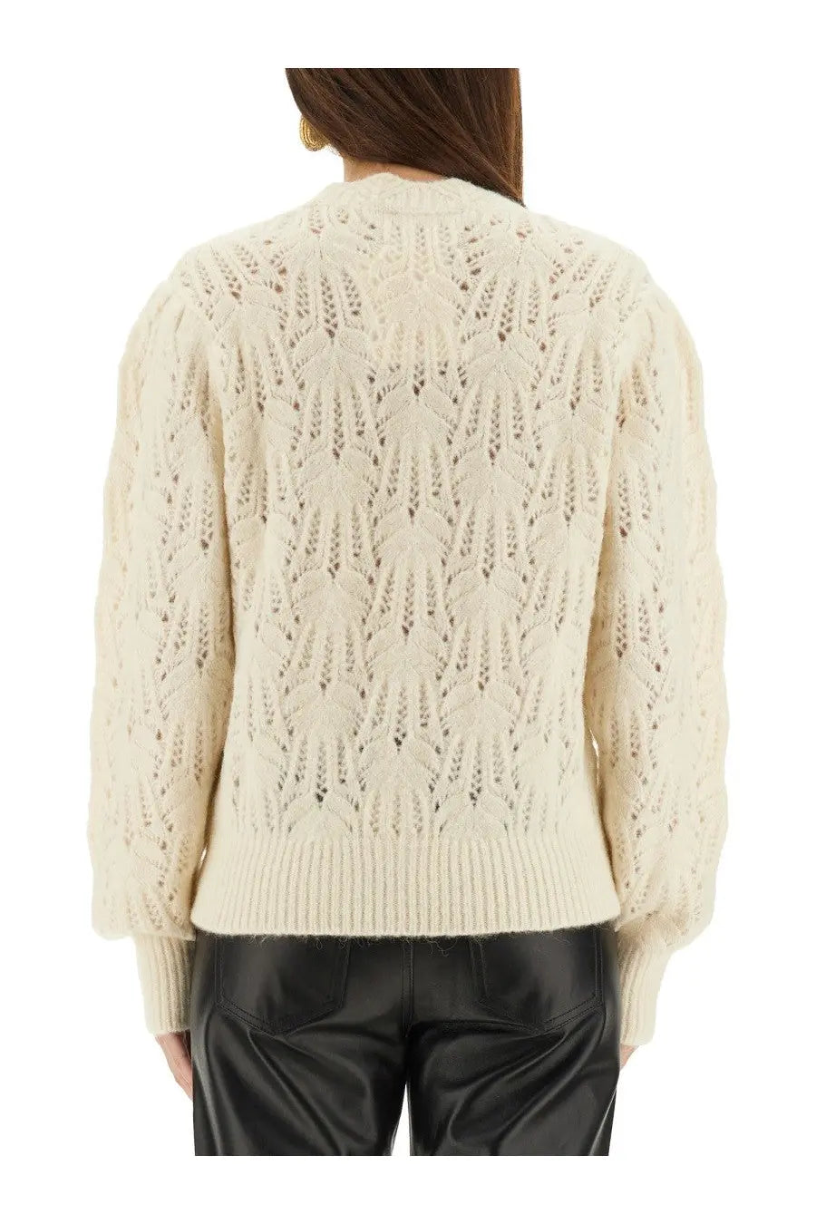 Isabel Marant Étoile women’s cream-colored knitted sweater with textured pattern and ribbed cuffs in white