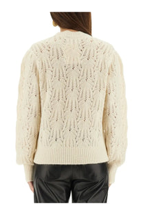 Isabel Marant Étoile women’s cream-colored knitted sweater with textured pattern and ribbed cuffs in white