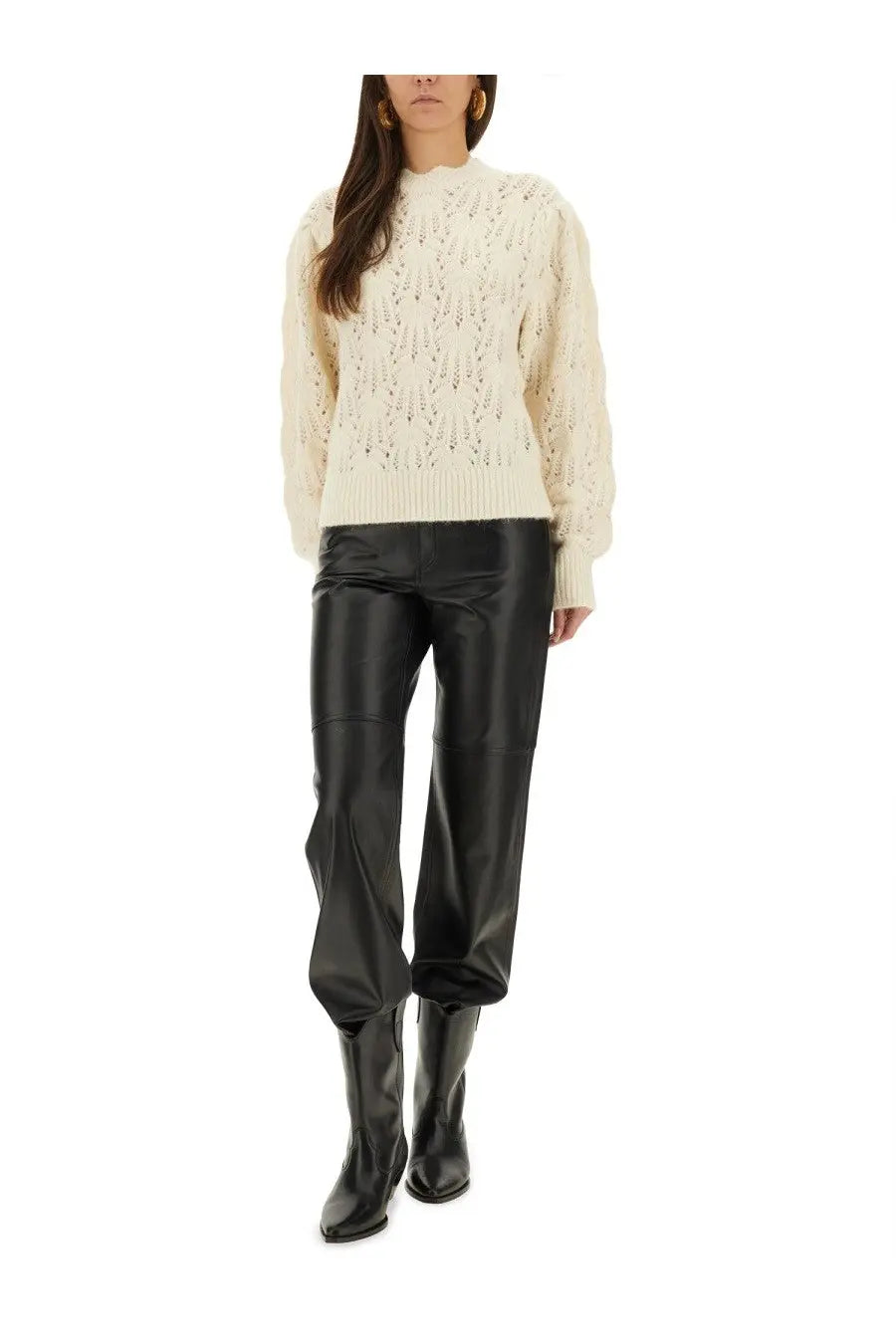 Isabel marant étoile women’s cream-colored intricately knitted sweater with textured pattern and ribbed cuffs